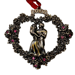 Vintage Lenox Silver Heart 2002 Pendant Anniversary Wedding Couple Red Roses